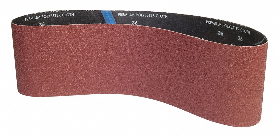 Sanding Belt: 4 in W x 36 in L, Aluminum Oxide, P50 Grit, Y Wt Polyester Backing