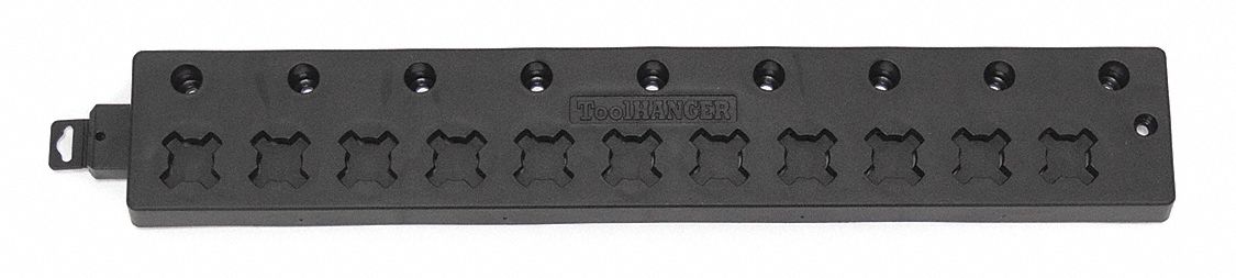 Tool Hanger Board: Black, Plastic, 18 in Overall Wd, 20 lb Total Load Capacity