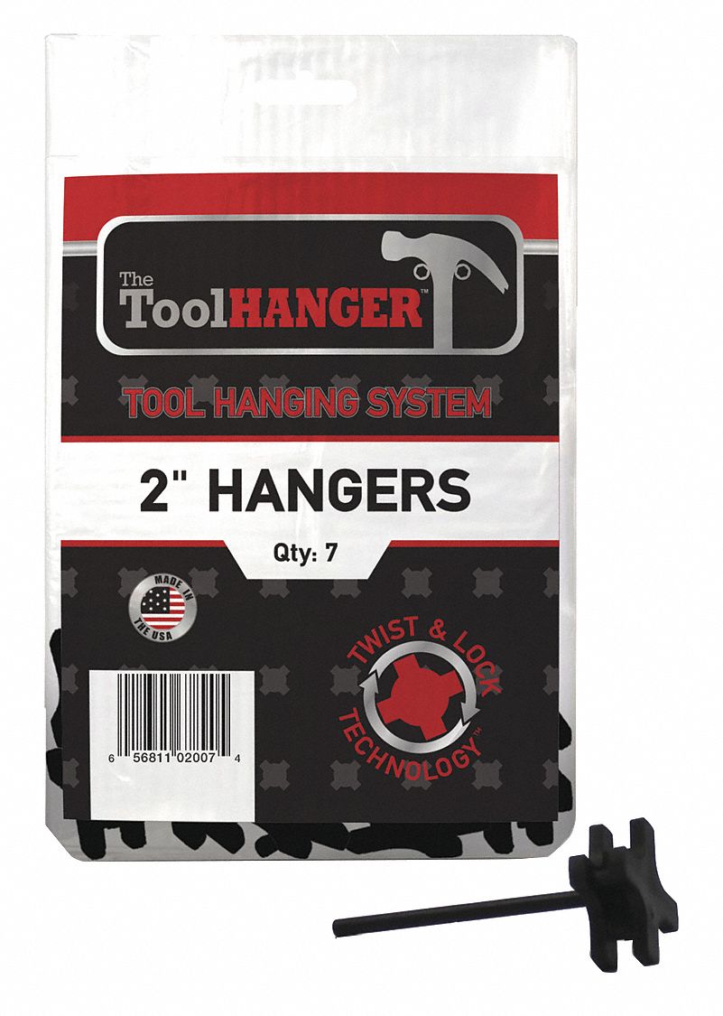 Tool Hanger: Black, Plastic, 1 lb Total Load Capacity, 5 in Overall Lg, 7 PK