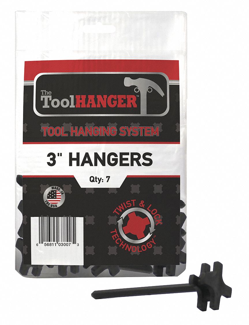 Tool Hanger: Black, Plastic, 2 lb Total Load Capacity, 5 in Overall Lg, 7 PK