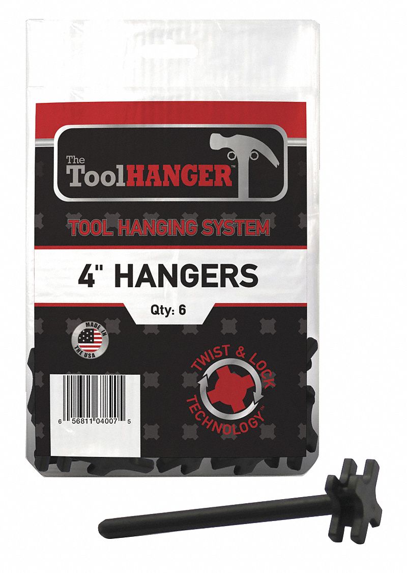 Tool Hanger: Black, Plastic, 5 lb Total Load Capacity, 5 in Overall Lg, 6 PK