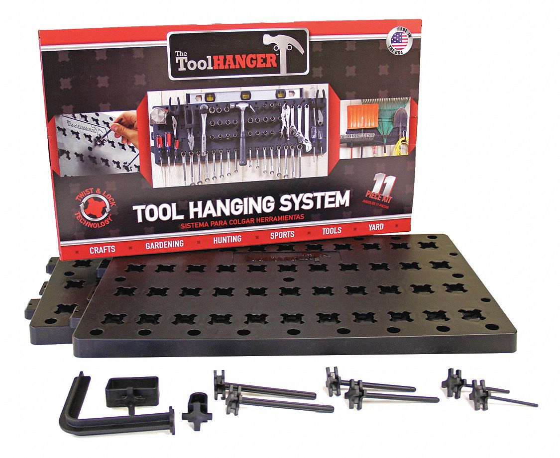 Tool Hanger Kit: Black, Plastic, 19 in Overall Wd, 50 lb Total Load Capacity