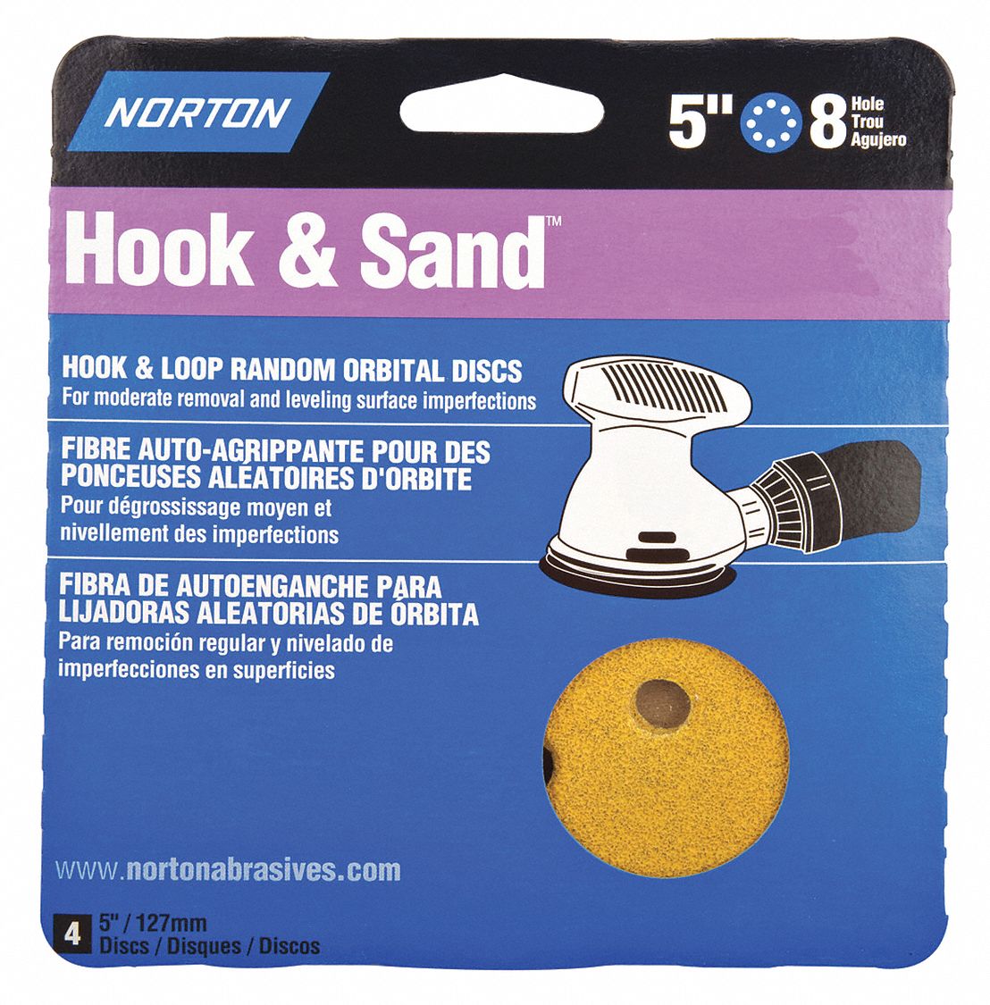 HOOK-AND-LOOP SANDING DISC,5 IN DIA,PK4