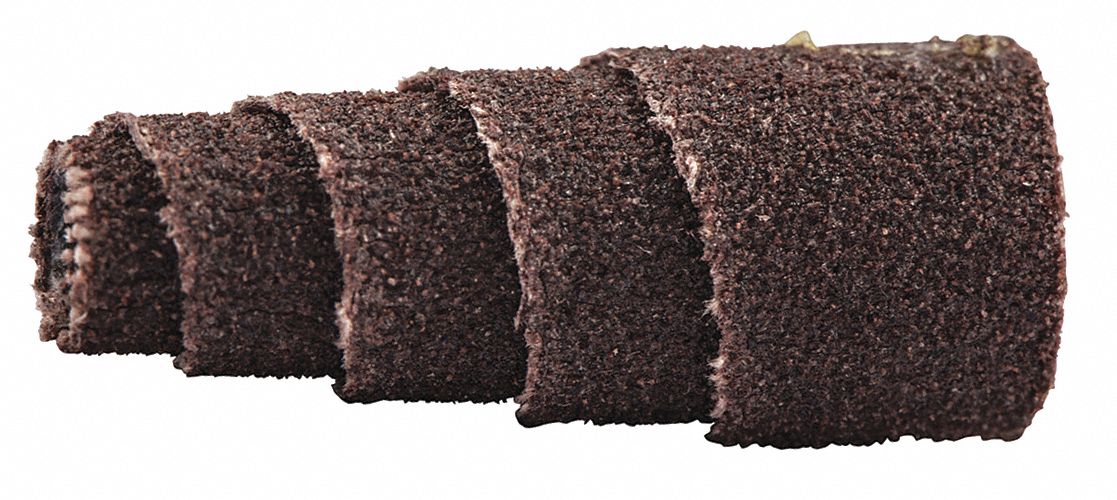 Cartridge Roll: Tapered, 3/8 in Dia x 1 in L, 1/8 in Pilot, Aluminum Oxide, 120 Grit, R228