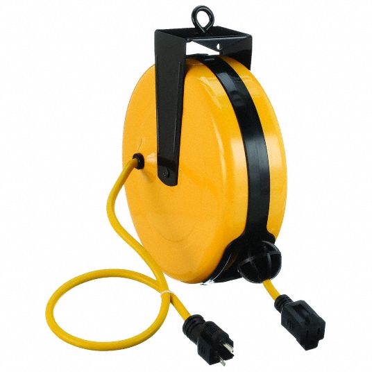 LUMAPRO Extension Cord Reel: Grounding Plug, NEMA 5-15P, Single Connector,  NEMA 5-15R, Yellow