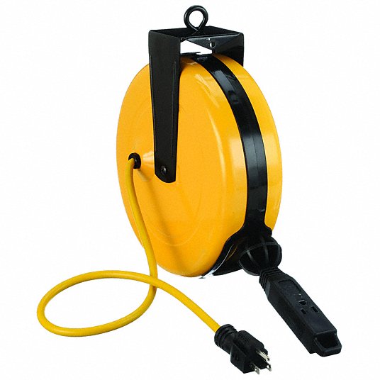 LUMAPRO Extension Cord Reel: Grounding Plug, NEMA 5-15P, Triple Tap  Connector, NEMA 5-15R, Yellow