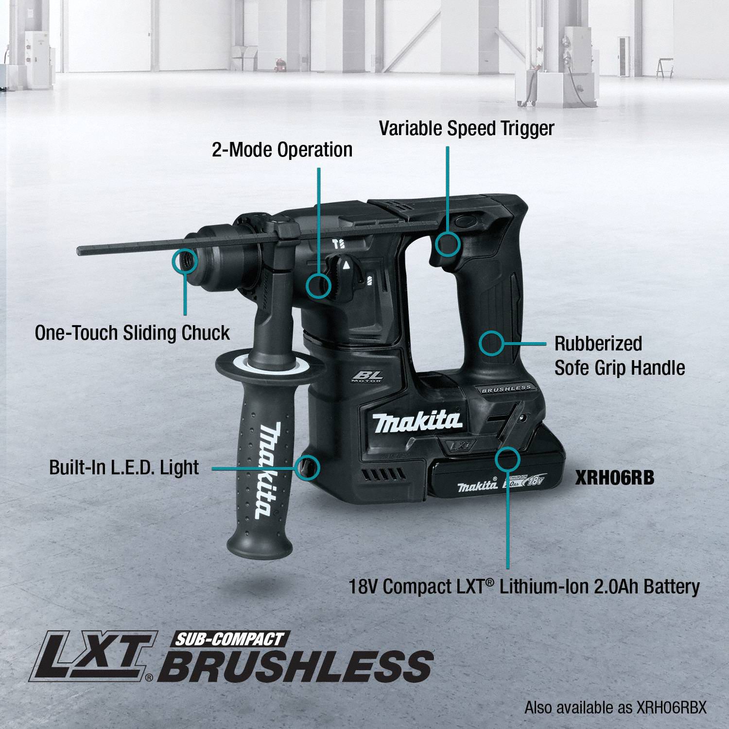 MAKITA Cordless Rotary Hammer Kit PistolGrip, 18V DC, SDSPlus, 11/16