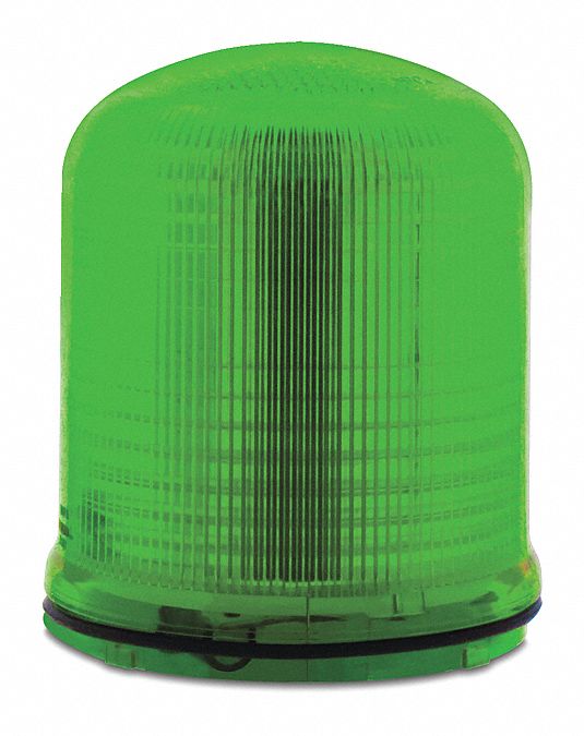 Warning Light: Green, LED, 120 to 240V AC/12 to 24V AC/DC, 3 29/32 in Overall Dia