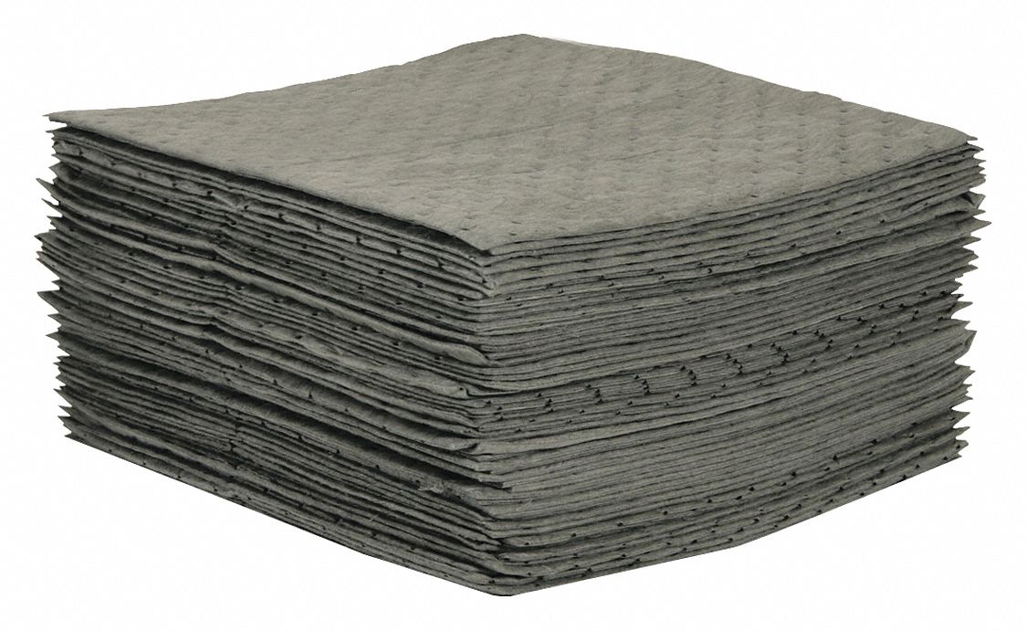 FEUILLES ABSORBANTES, 30 PO X 30 PO, POLYPROPYLÈNE, 104 OZ ABSORBÉES PAR TAMPON, 41 GAL PAR PAQUET, GRIS