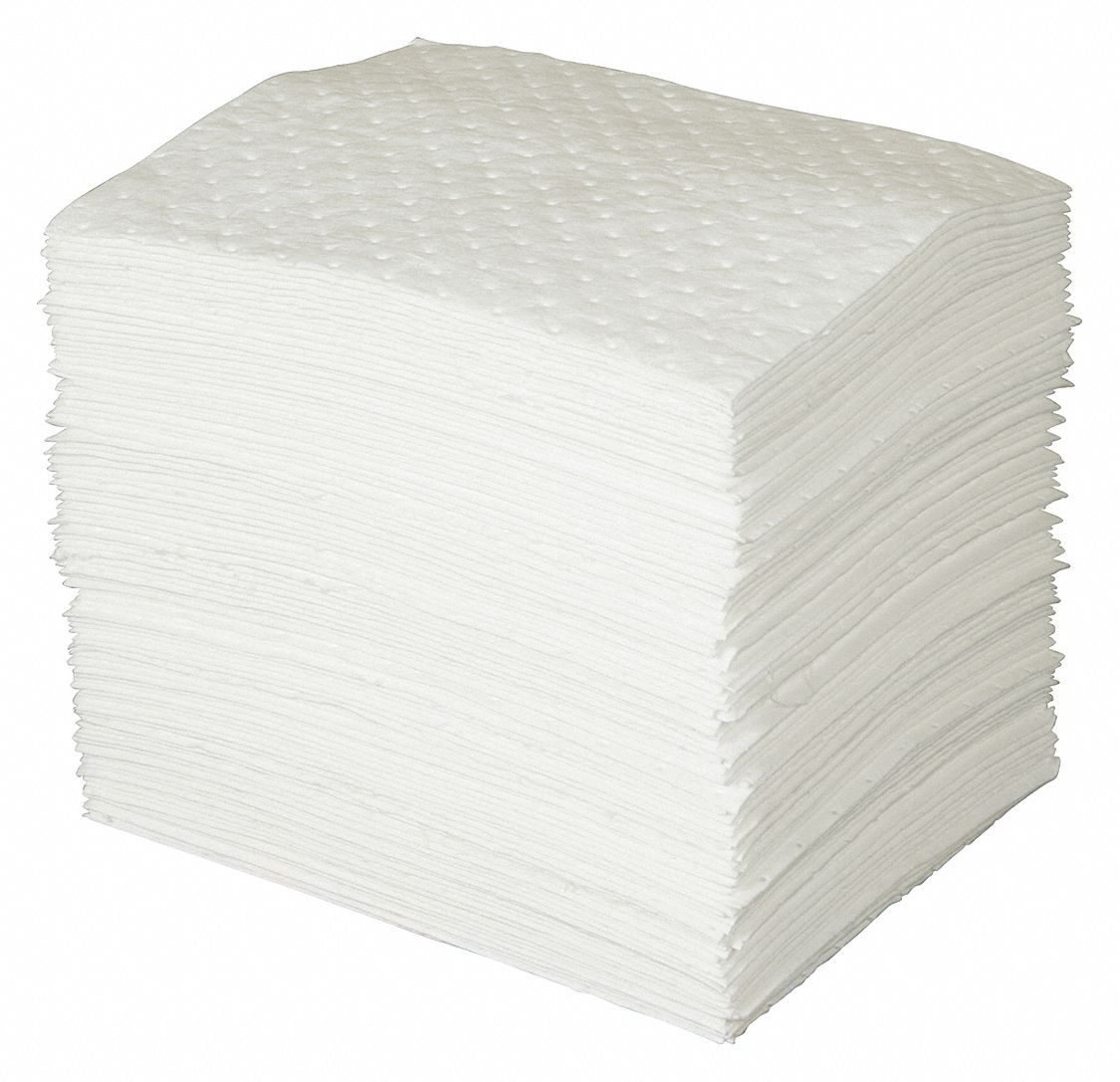 FEUILLES ABSORBANTES, 19 PO X 15 PO, POLYPROPYLÈNE, 33 OZ ABSORBÉES PAR TAMPON, 26 GAL PAR PAQUET, BLANC