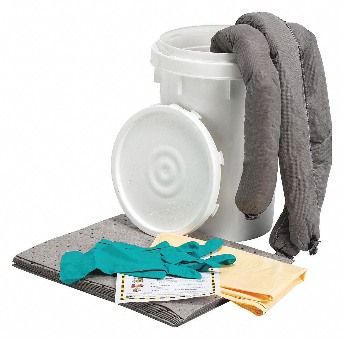 SPILL KIT, 9 GALLON ABSORBED PER KIT, PAIR OF NITRILE GLOVES, WHITE