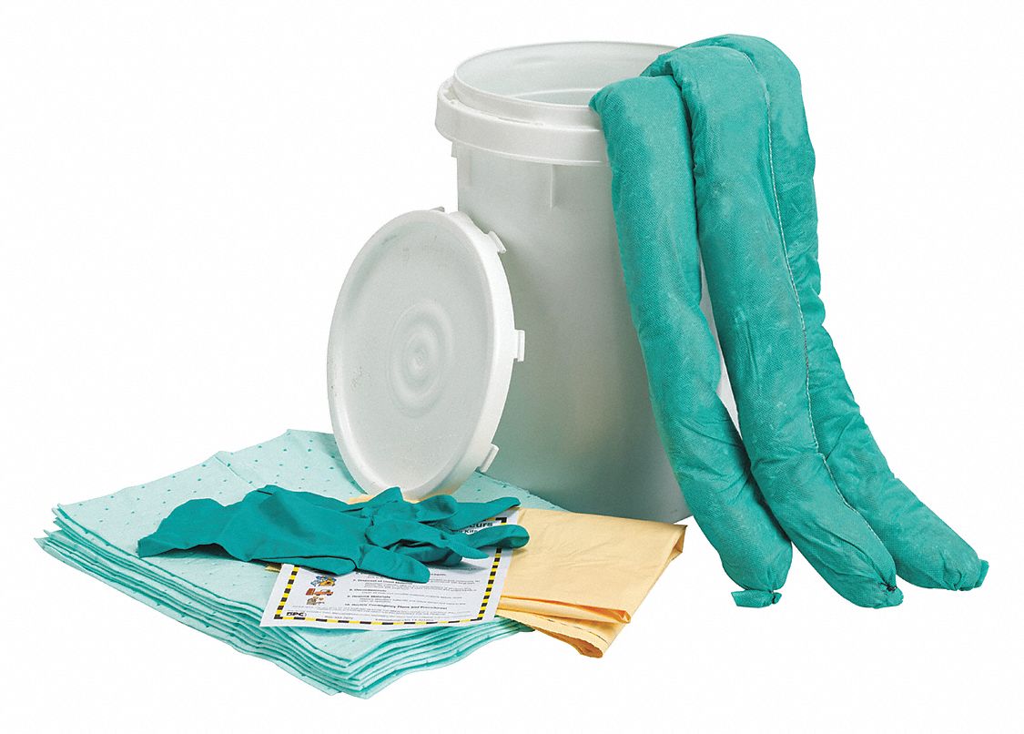 SPILL KIT, 9 GALLON ABSORBED PER KIT, PAIR OF NITRILE GLOVES, WHITE