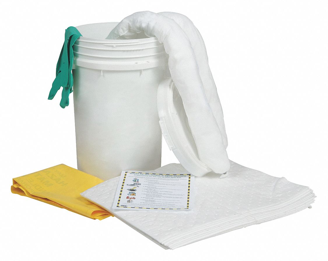 SPILL KIT, 9 GALLON ABSORBED PER KIT, PAIR OF NITRILE GLOVES, WHITE