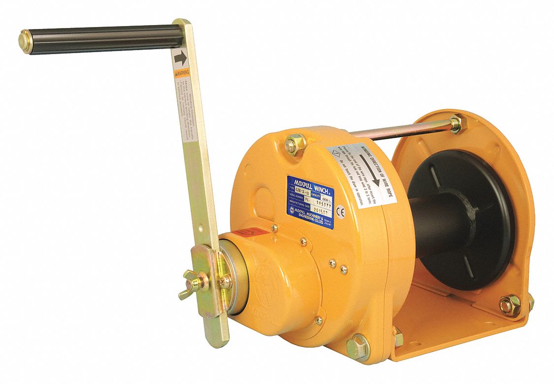 Hand Winch: 17 lb 1st Layer Load Capacity, Spur, 6.25:1 Winch Gear Ratio