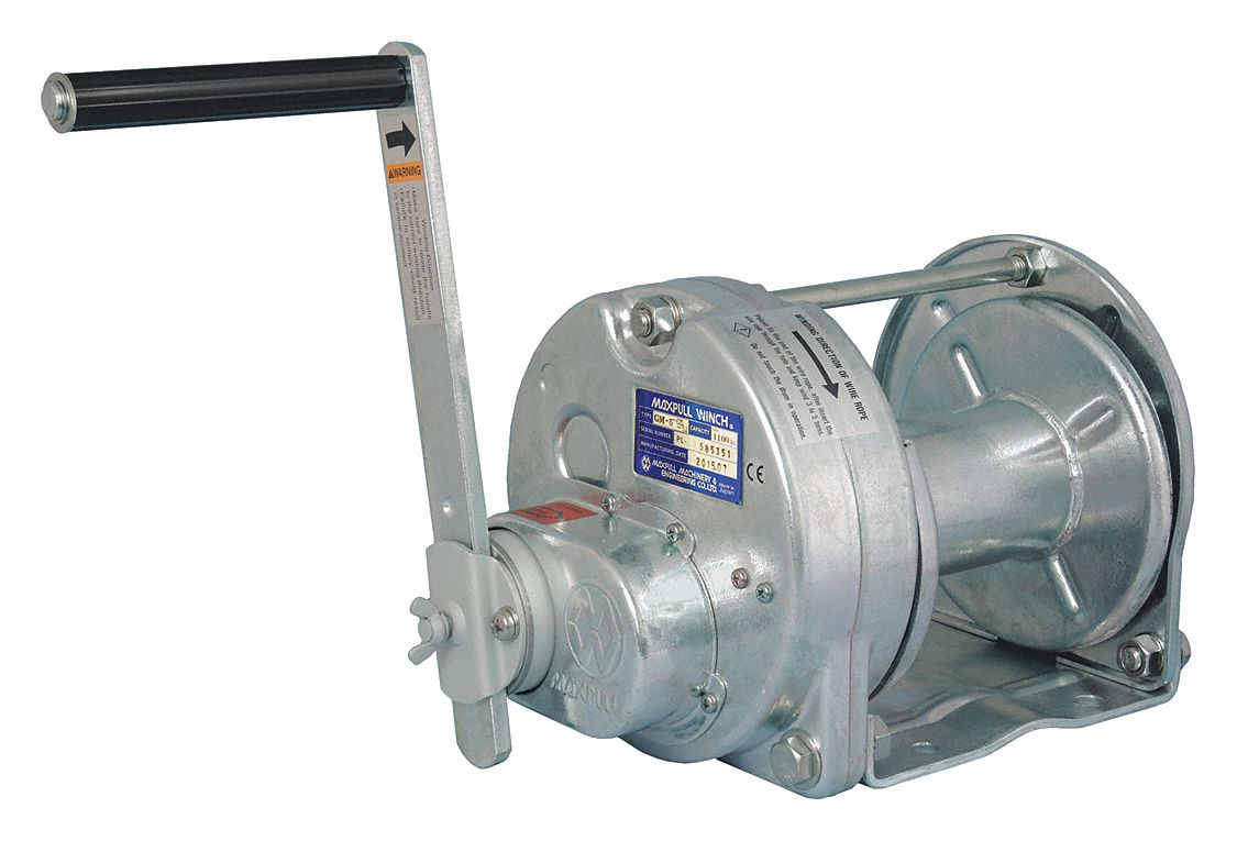 12 3/8 inH Lifting, Pulling Hand Winch with 1,100 lb 1st Layer Load Capacity; Brake Included: Yes