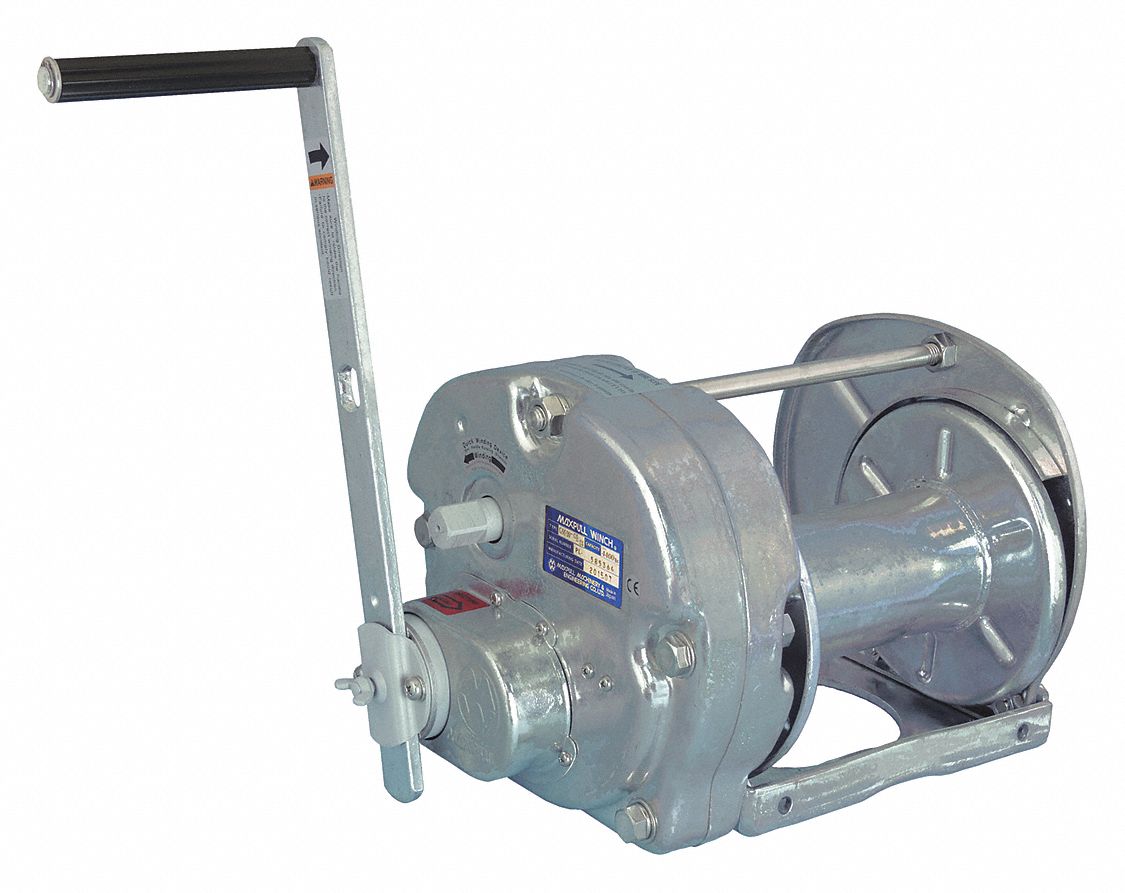 Hand Winch: 35.3 lb 1st Layer Load Capacity, Spur, 20:1 Winch Gear Ratio