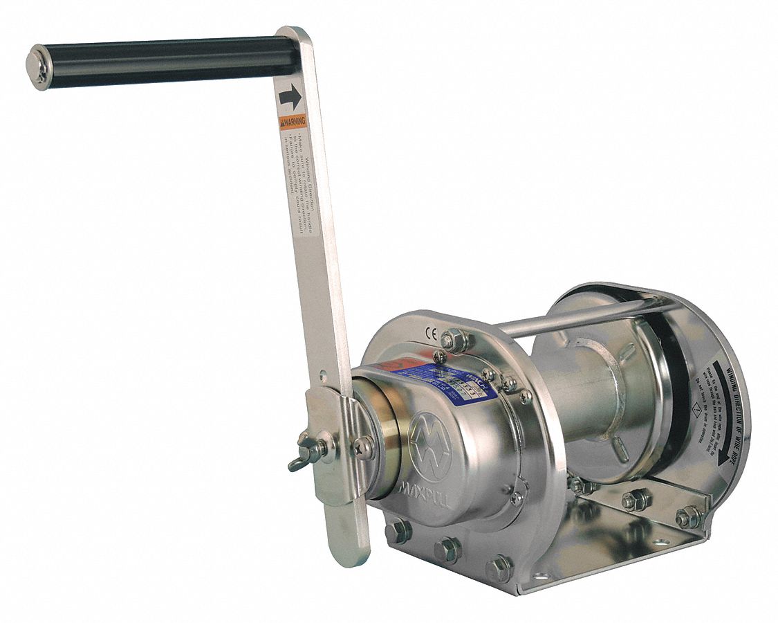 Hand Winch: 32.2 lb 1st Layer Load Capacity, Spur, 1:1 Winch Gear Ratio