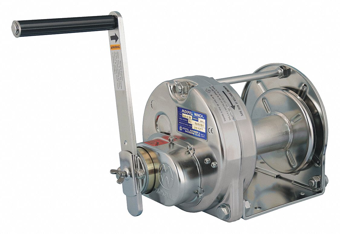 Hand Winch: 17.03 lb 1st Layer Load Capacity, Spur, 6.25:1 Winch Gear Ratio