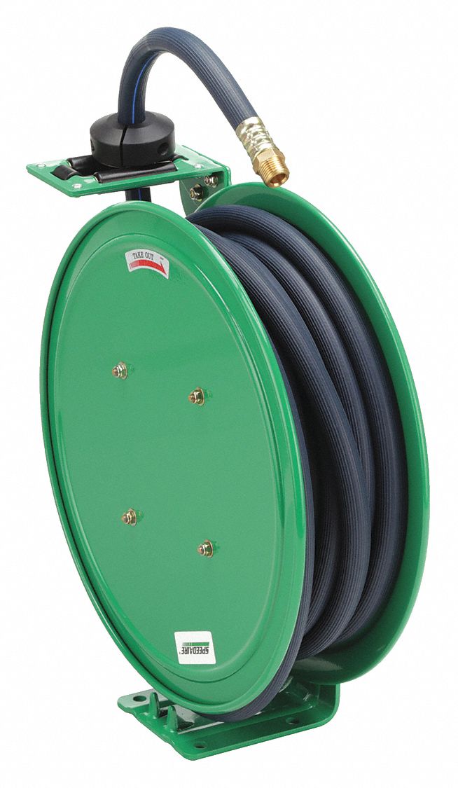 50 ft (1/2 in I.D.), 1/2 in MNPT, Spring Return Hose Reel 437J29