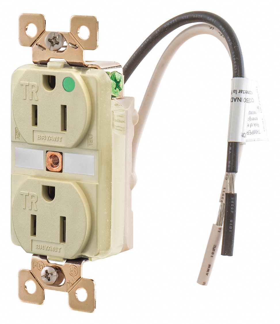 RECEPTACLE,2 POLES,3 WIRES,IVORY,0.5 HP