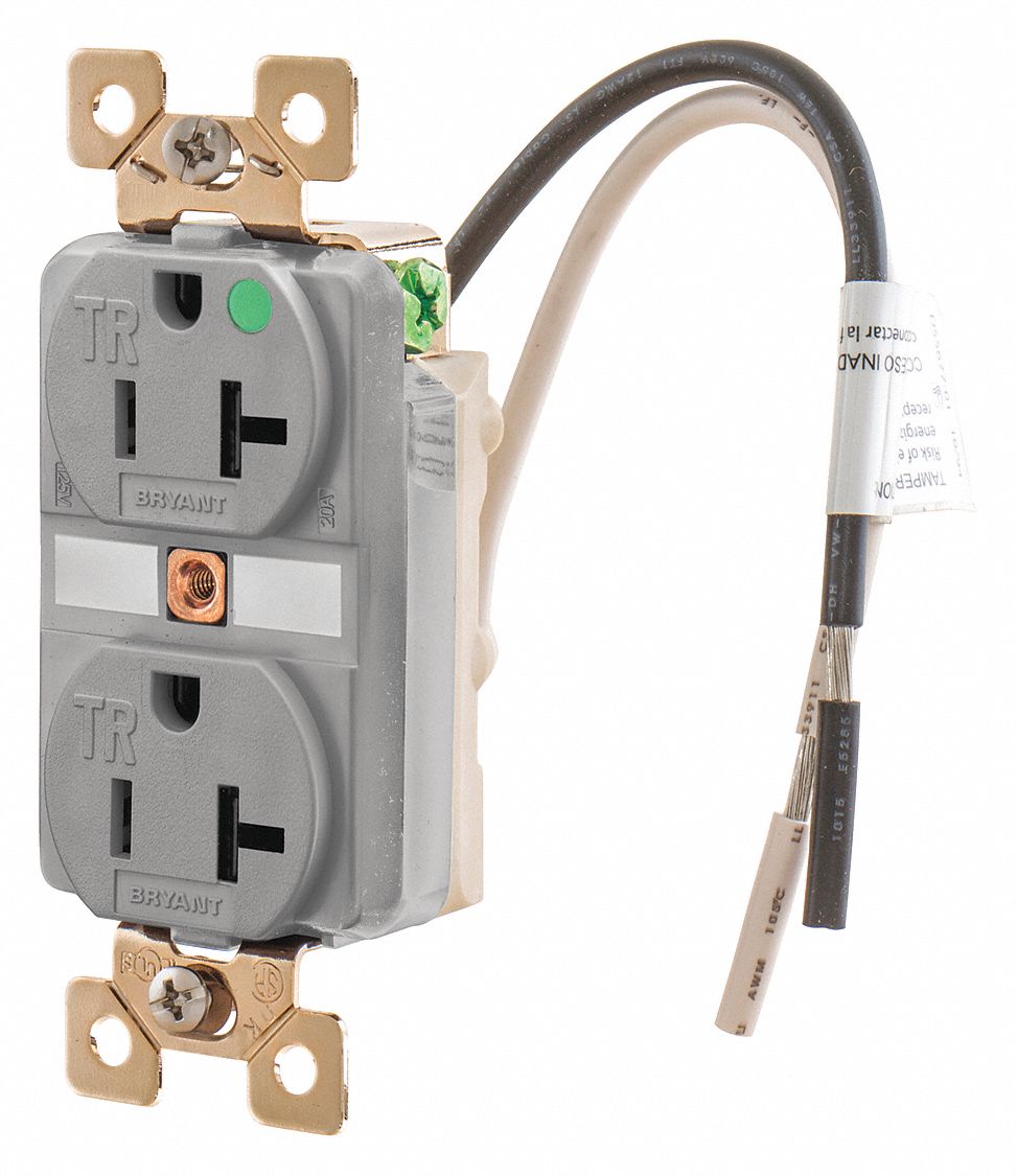 Receptacle, 2 Poles, 3 Wires, Gray, 1.0 HP