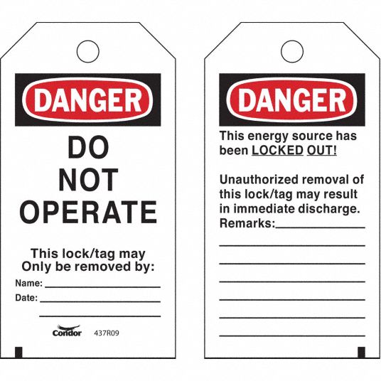 CONDOR, Danger, Danger Do Not Operate, Lockout Tag - 437R09|CNDR-51511 ...