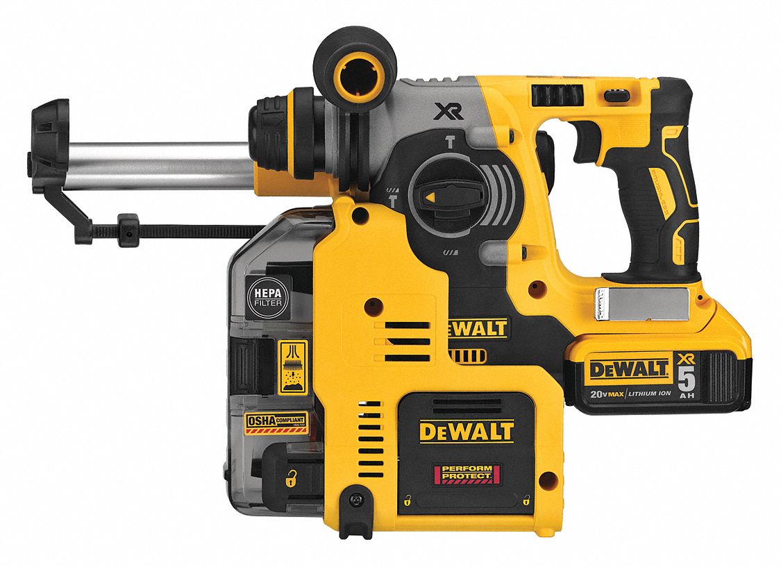 Cordless Rotary Hammer: L-Shape, 20V DC, SDS-Plus, 1 in max, 5.0 Ah, 1.5 ft-lb, 4, 600 bpm