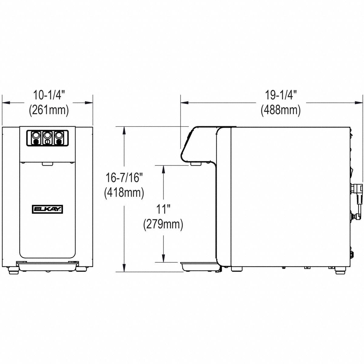 ELKAY Plumbed Water Dispenser Countertop, Cold/Room Temp, Black/Gray, 19 1/4 in Ht, 10 1/4 in