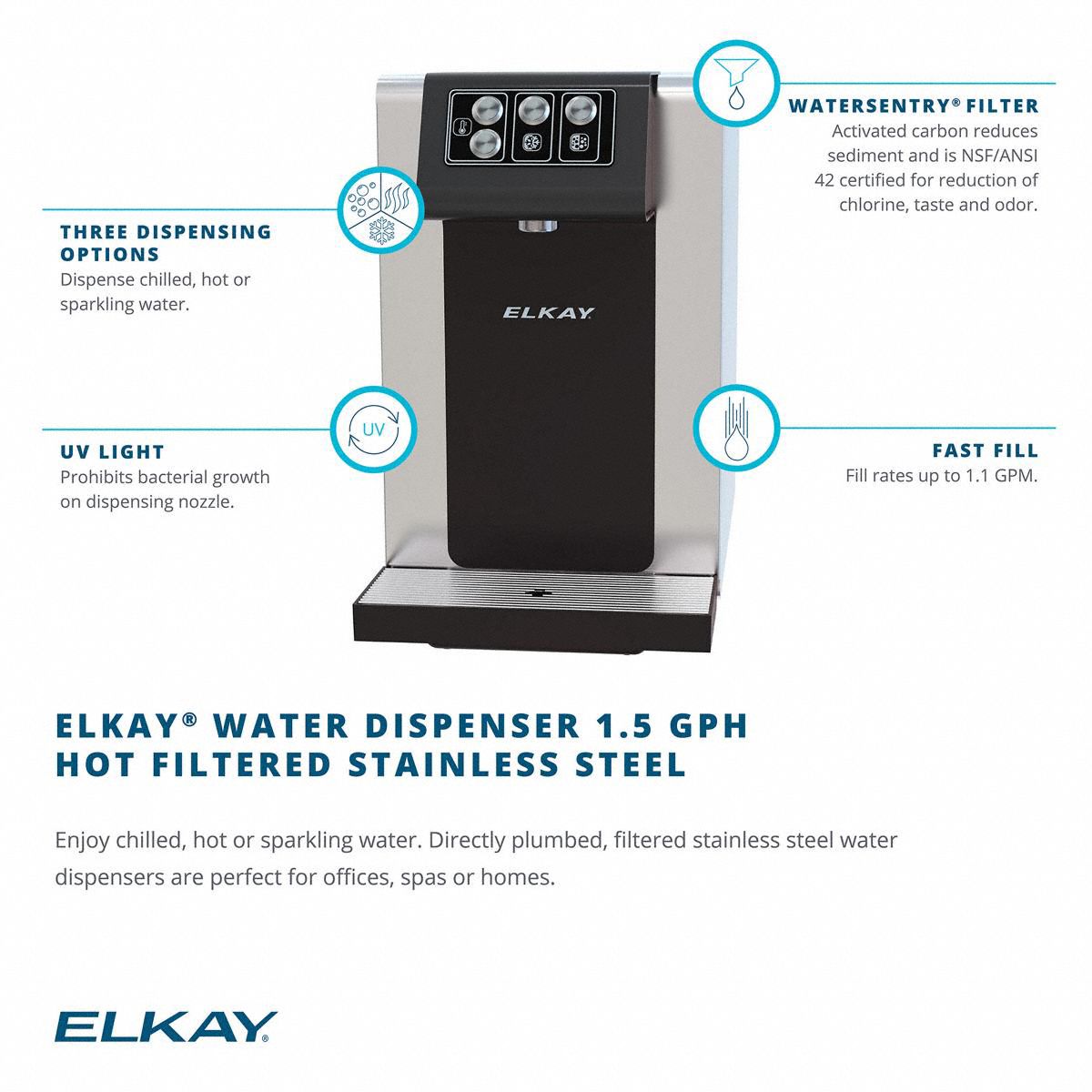 ELKAY Plumbed Water Dispenser Countertop, Cold/Room Temp, Black/Gray
