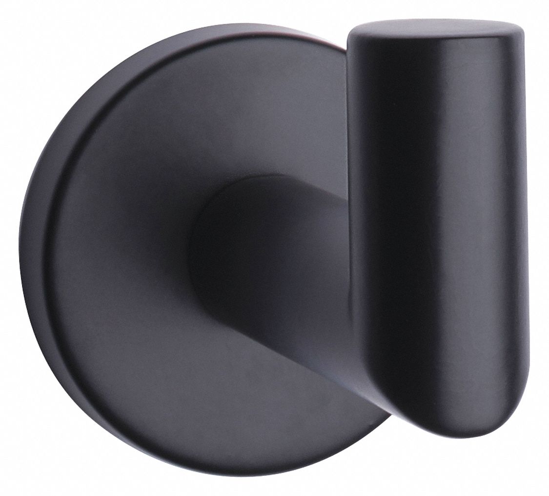 Robe Hook: 2 in x 2 in x 2 7/8 in, Zinc, Matte, Mounting Plates/Nylon Anchors/Screws