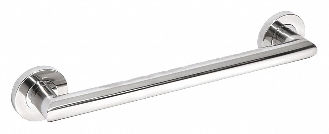 Grab Bar: Straight, 16 in Lg, 1 1/4 in Dia, Stainless Steel, Left Hand/Right Hand, Polished