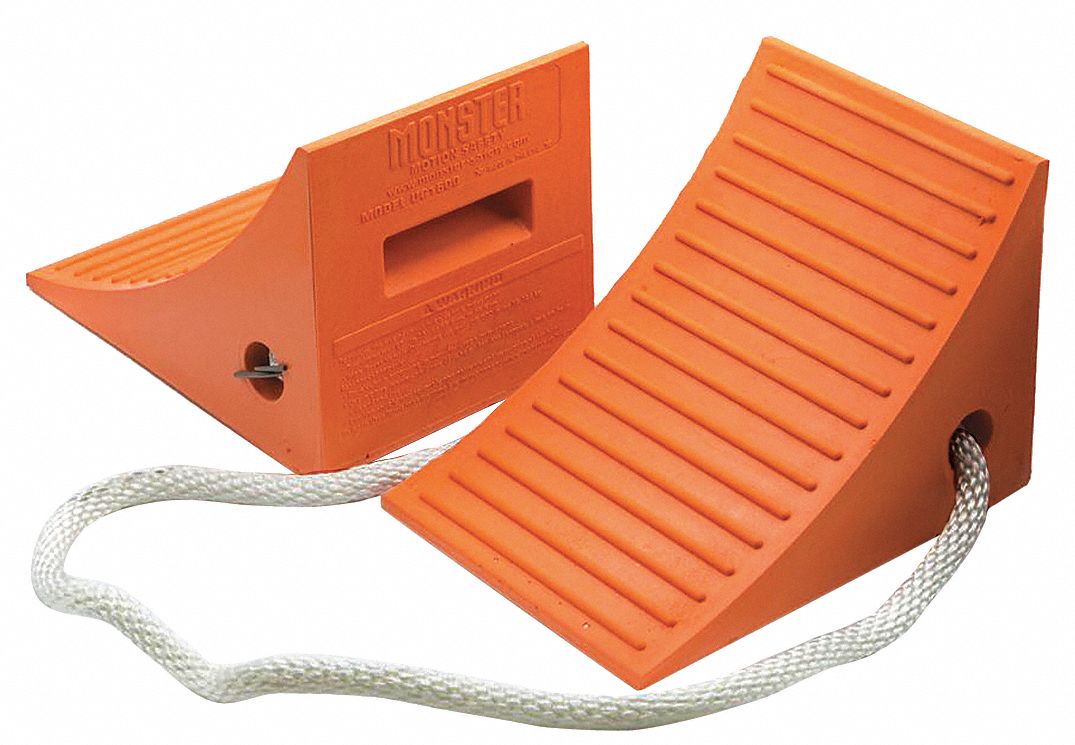 WHEEL CHOCK, F/ GENERAL PURPOSE, DOUBLE WHEEL, ORNGE, 8 X 8 1/4 X 11 1/2 X 35 IN, RUBBER