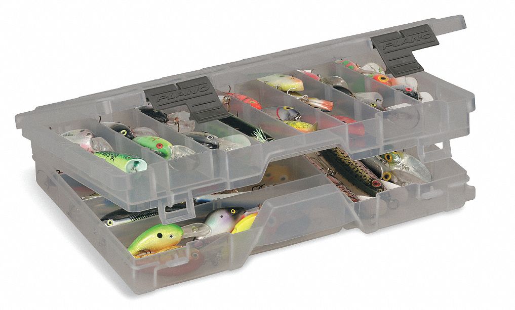 COMPARTMENT BOX, 14 IN X 9 IN X 2¾ IN, CLEAR, 45 COMPARTMENTS, 10 ADJUSTABLE DIVIDERS