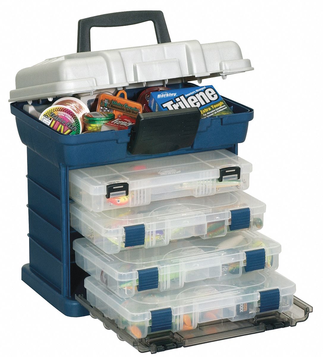 SMALL PARTS STORAGE SYSTEM, 13⅜ IN X 10 IN X 13¾ IN, BLUE/SILVER, SNAP CLIP