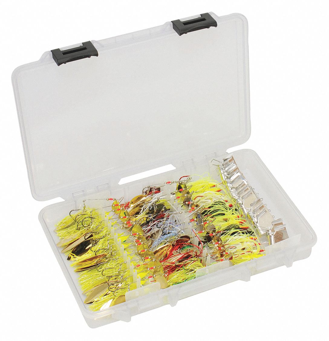 STORAGE BOX, 14 IN X 9 IN X 1⅞ IN, CLEAR, 39 COMPARTMENTS, LATCH, PLASTIC