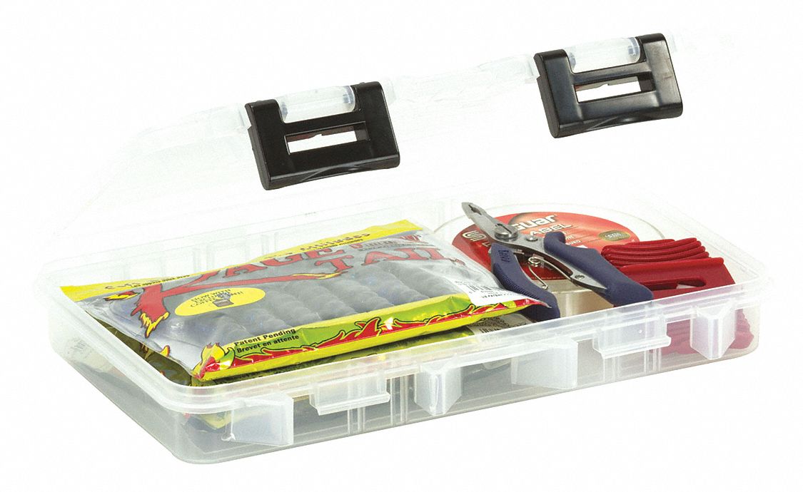 STORAGE BOX, 10¾ IN X 7¼ IN X 1¾ IN, CLEAR, 1 COMPARTMENT, LATCH, PLASTIC