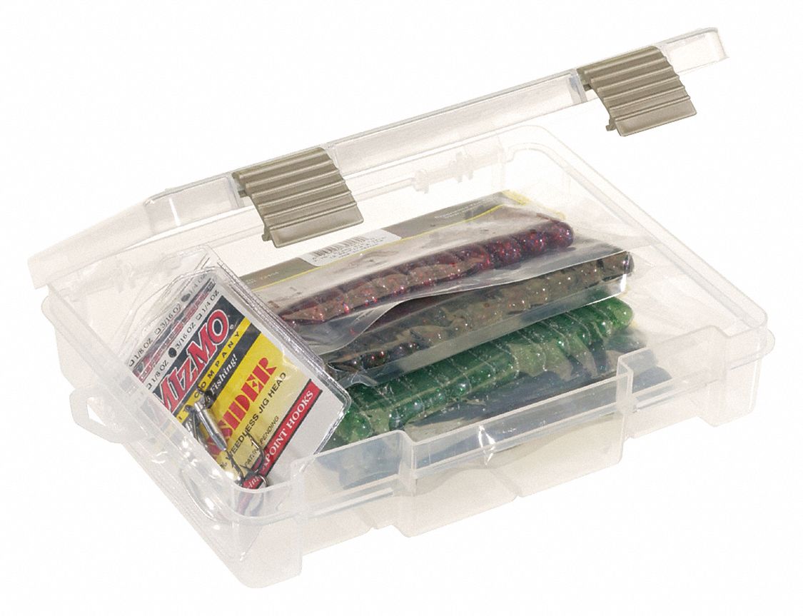 STORAGE BOX, 9 IN X 7 IN X 2 IN, CLEAR, 1 COMPARTMENT, LATCH, PLASTIC