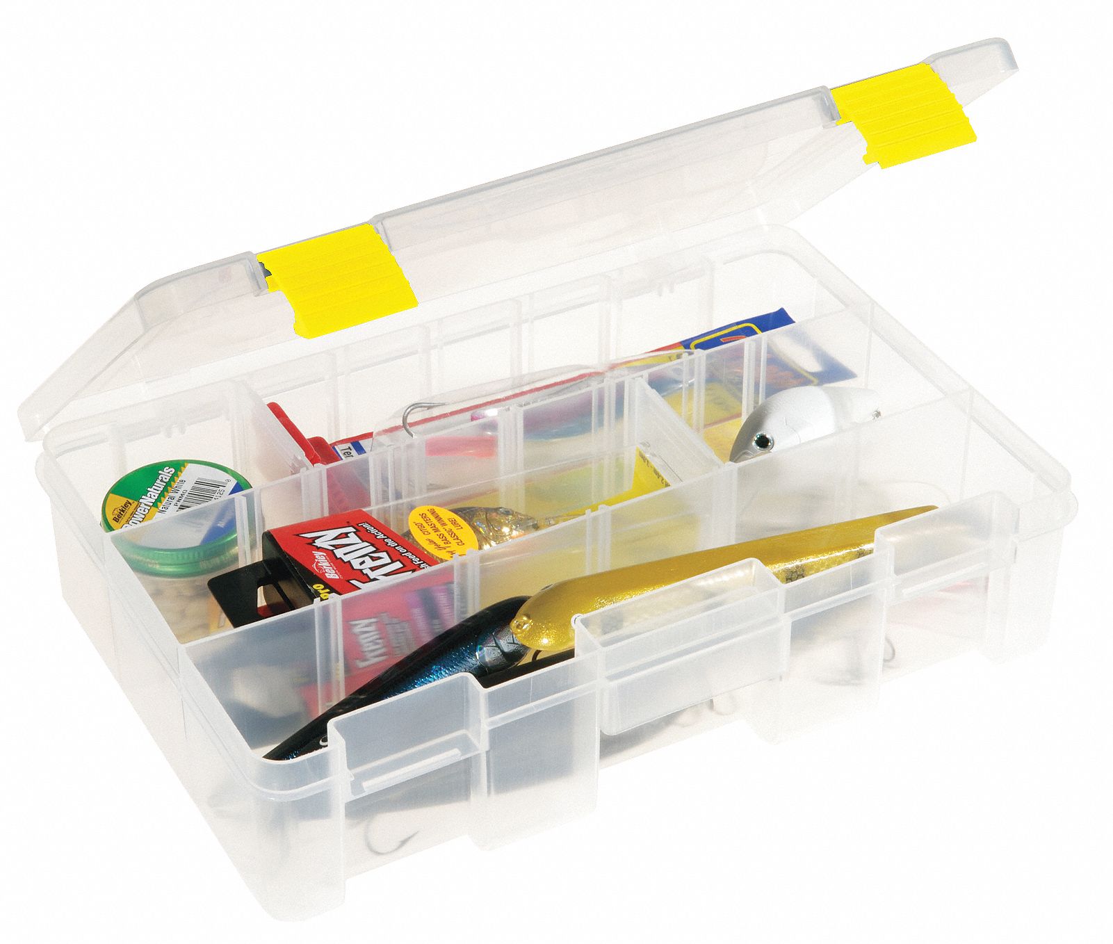 COMPARTMENT BOX, 11 IN X 7¼ IN X 2¾ IN, CLEAR, 9 COMPARTMENTS, 4 ADJUSTABLE DIVIDERS