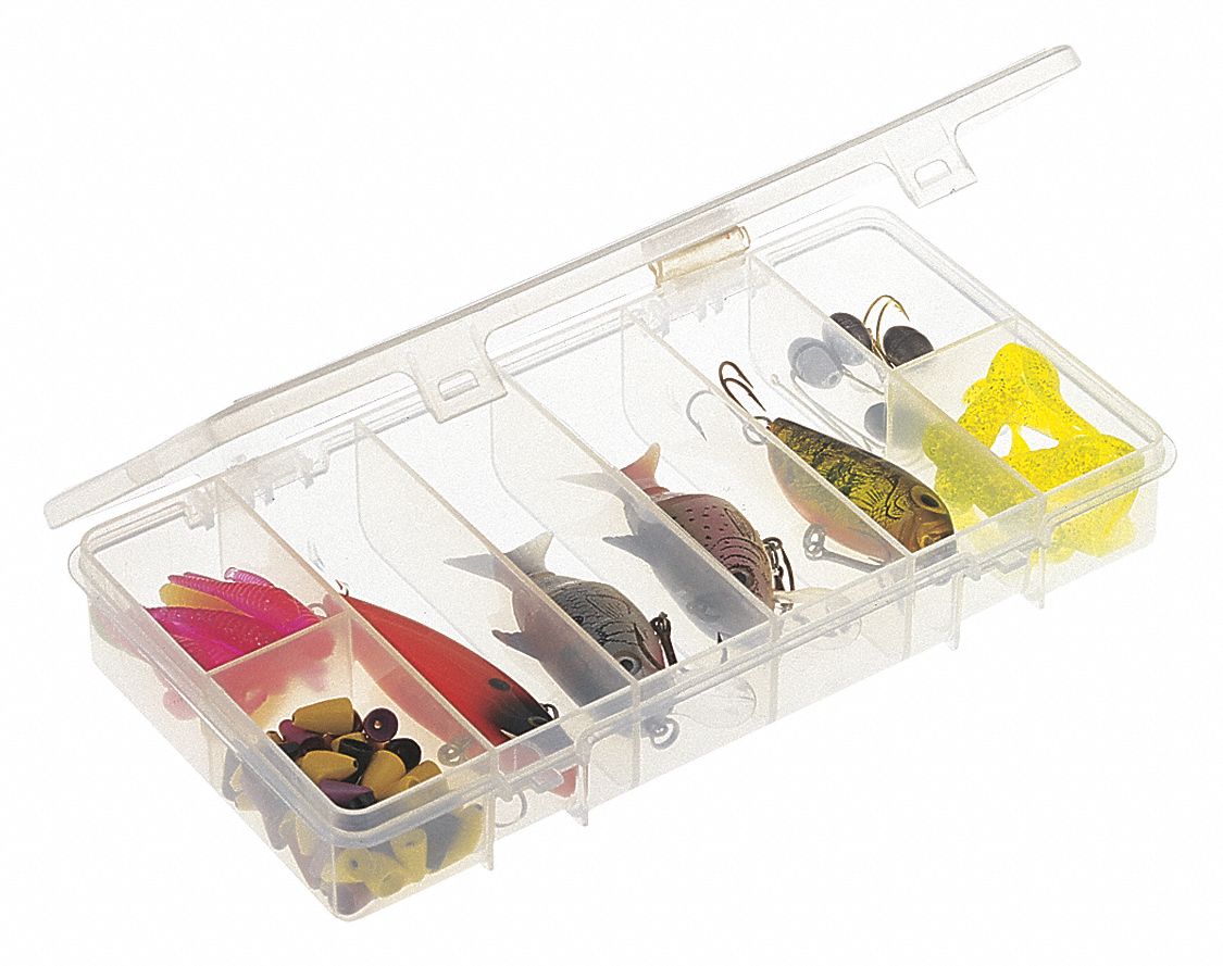 COMPARTMENT BOX, 6½ IN X 3¾ IN X 1⅛ IN, CLEAR, 8 COMPARTMENTS, 0 ADJUSTABLE DIVIDERS