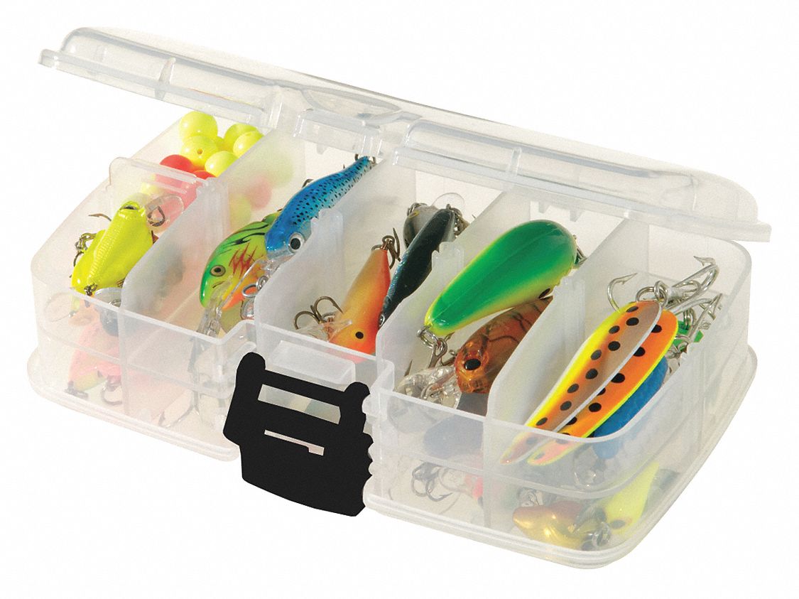 COMPARTMENT BOX, 6¼ IN X 3⅞ IN X 2 IN, CLEAR, 20 COMPARTMENTS, 10 ADJUSTABLE DIVIDERS