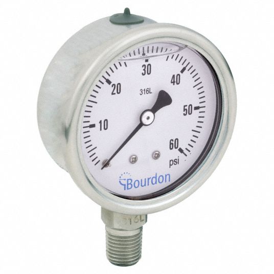 BOURDON, 0 to 60 psi, 2 1/2 in Dial, Industrial Pressure Gauge - 437U58 ...