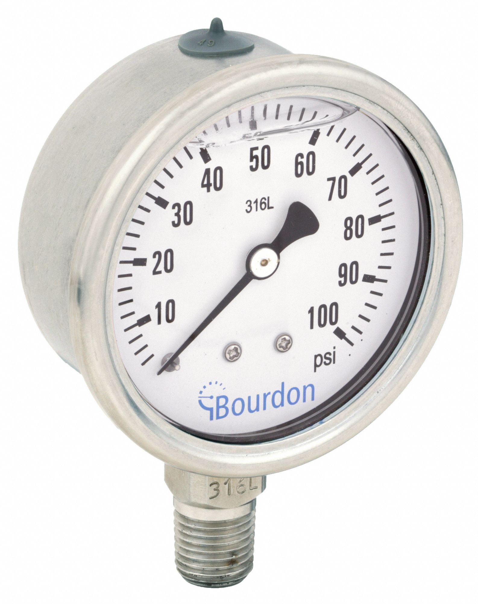 BOURDON, 0 to 100 psi, 2 1/2 in Dial, Industrial Pressure Gauge ...