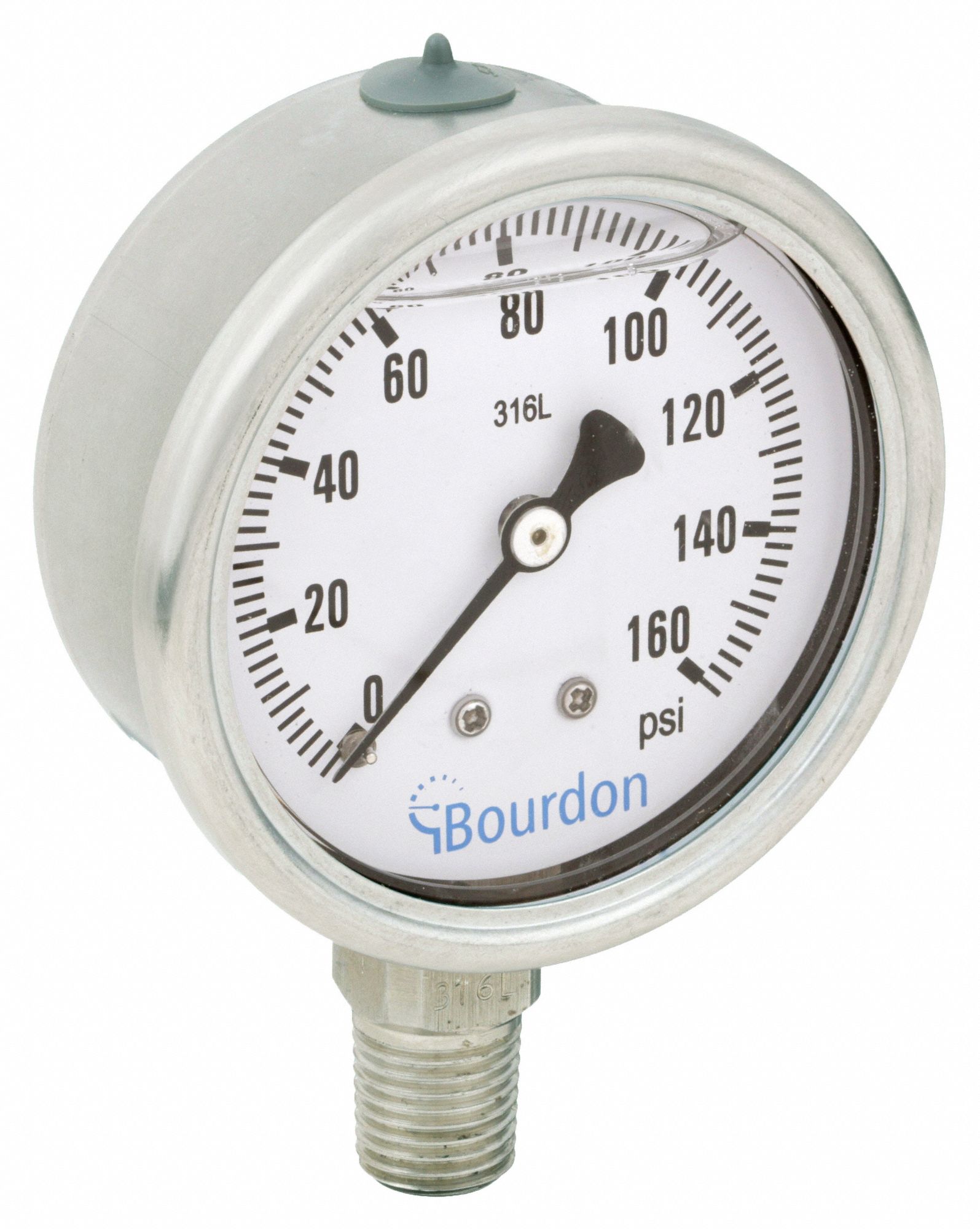 BOURDON, 0 to 160 psi, 2 1/2 in Dial, Industrial Pressure Gauge ...