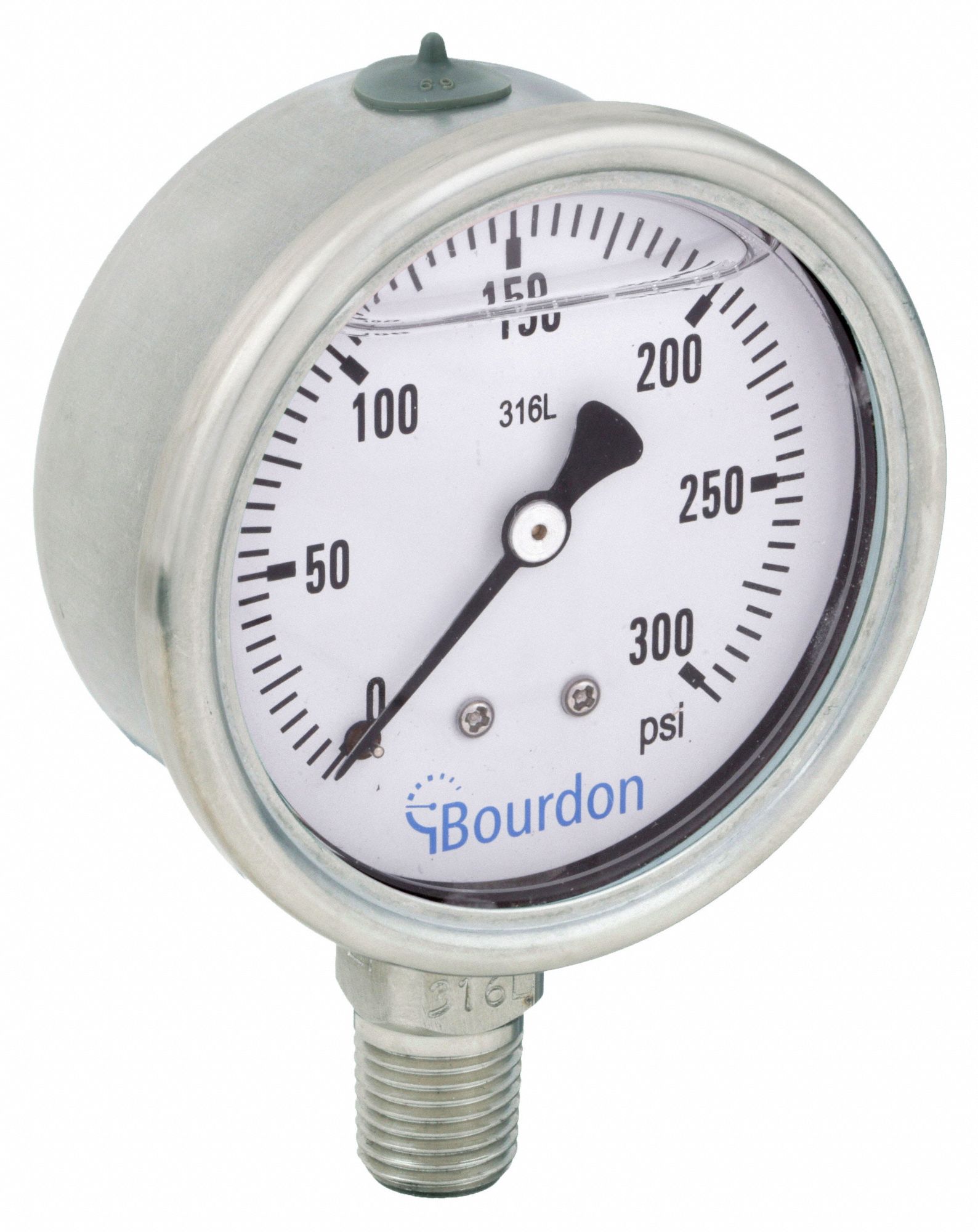 BOURDON, 0 to 300 psi, 2 1/2 in Dial, Industrial Pressure Gauge ...