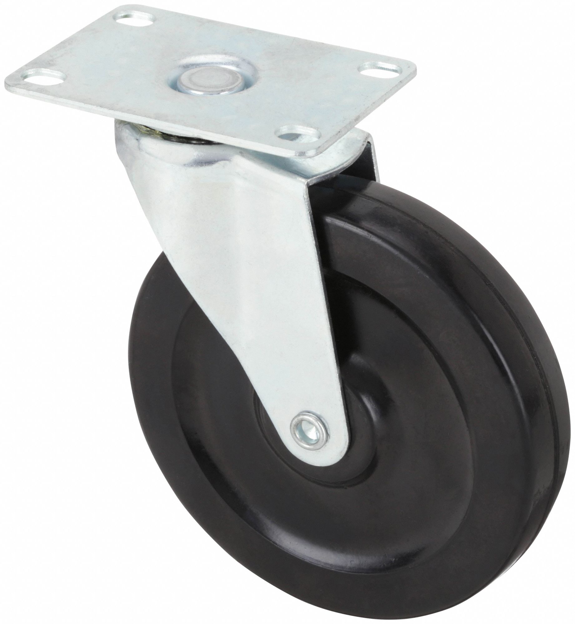Plate Caster: Swivel, No Brake, Rubber, 5 in Wheel Dia, 1 in Wheel Wd, Plain, Swivel