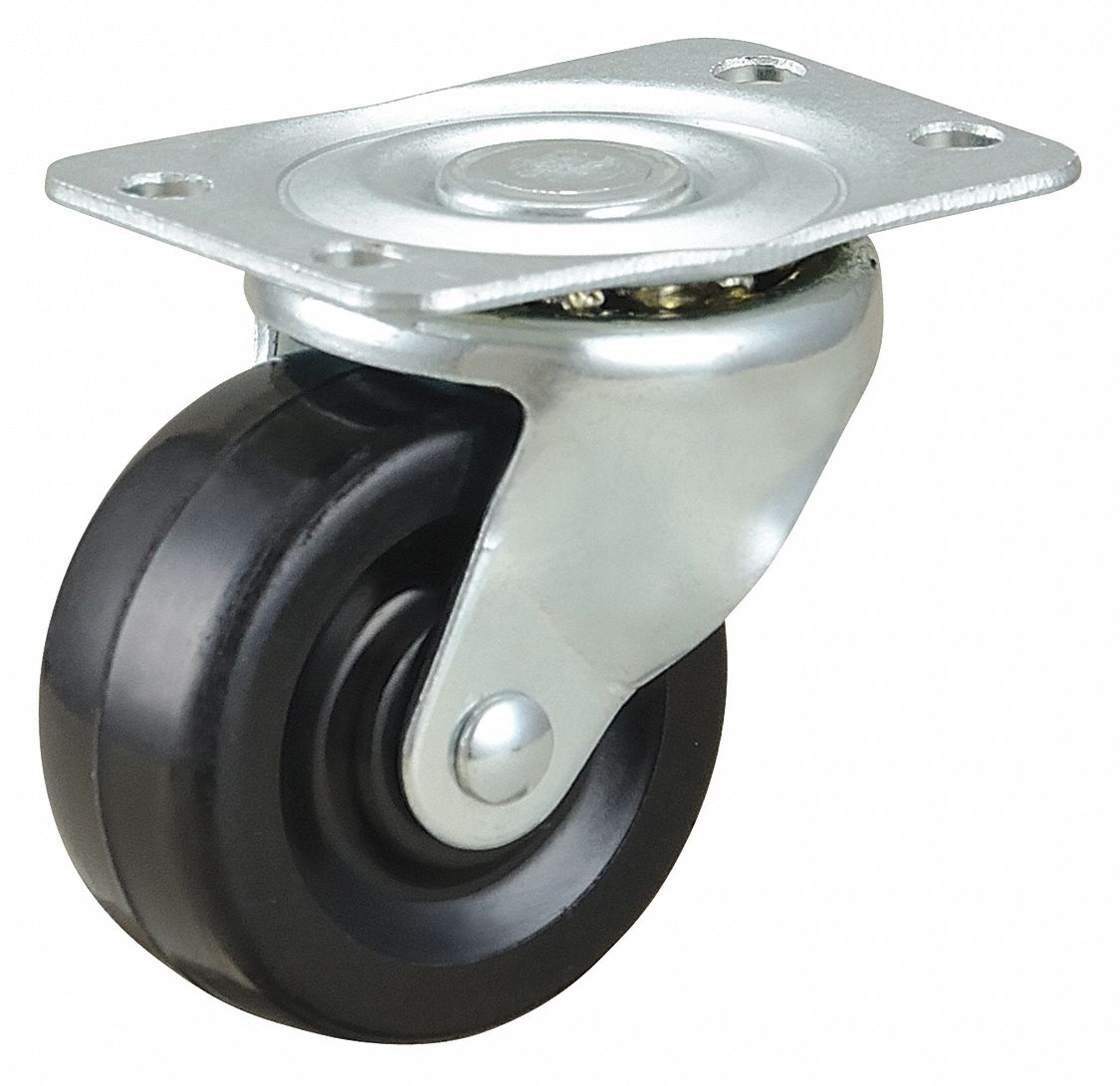 GRAINGER APPROVED Standard Plate Caster, Swivel, Rubber, 100 lb, 2 in