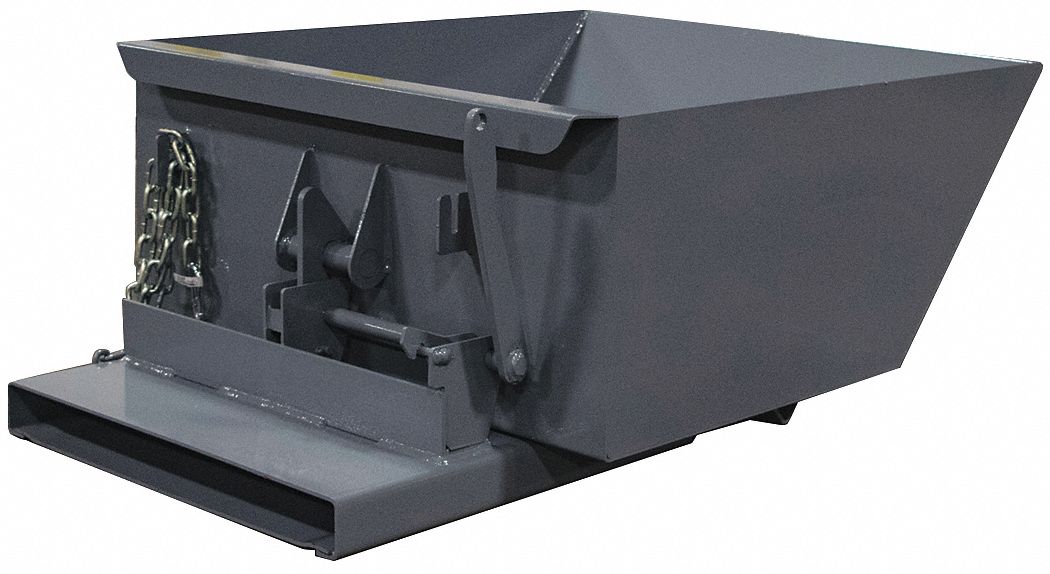 SELF DUMPING HOPPER, LOW PROFILE HOPPER, STEEL, LEVER, GREY