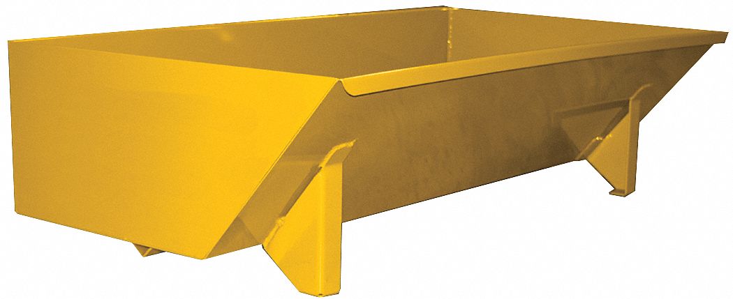 Self Dumping Hopper: Low Profile Hopper, Steel, Casters Not Included, Lever, Yellow