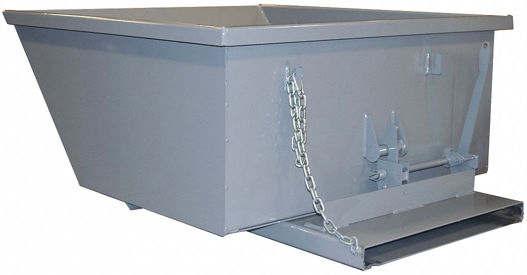 Self Dumping Hopper: Low Profile Hopper, Steel, Casters Not Included, Lever, Gray