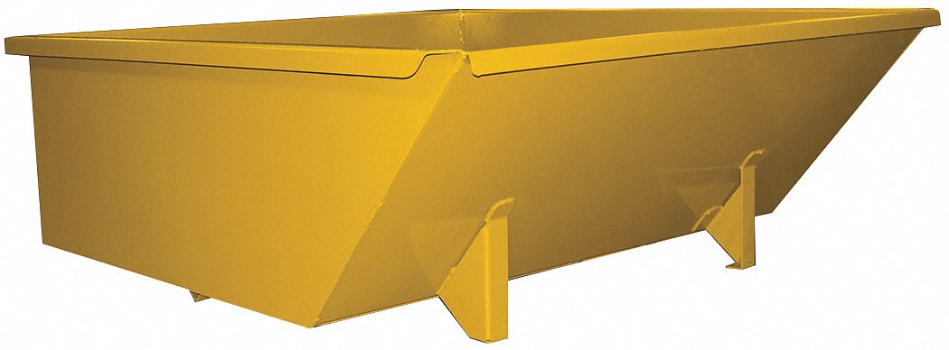 Self Dumping Hopper: Low Profile Hopper, Steel, Casters Not Included, Lever, Yellow